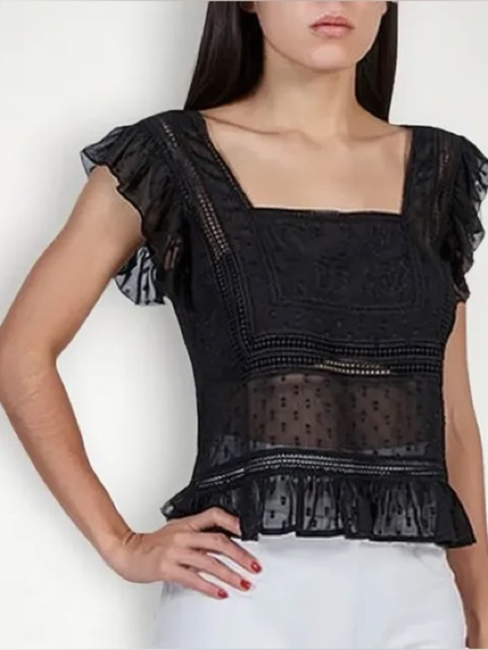 Black Lace-Detail Crop Top - Women
